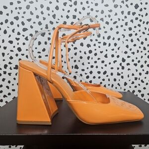 Mango Vibrant Orange Block Heel Shoes